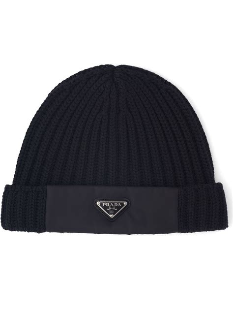 prada logo rib-knit beanie hat|Prada beanie white and pink.